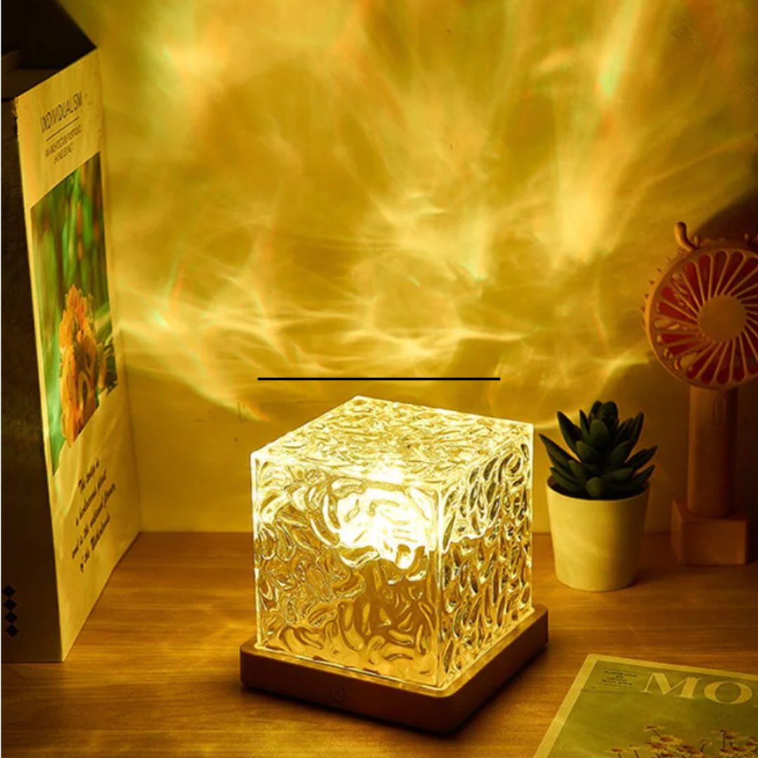 Belro Sleep Aid Lamp in a cozy bedroom setting, emitting a soft, calming glow for restful sleep and relaxation.