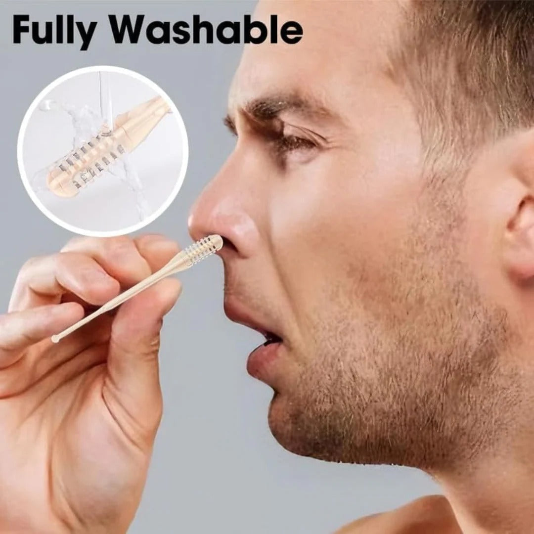 Belro nose hair trimmer, an electronic personal care appliance, shown with its sleek design and trimming head for grooming.