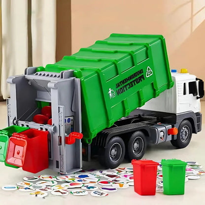 Belro interactive garbage truck toy for kids, featuring realistic automotive design with moving parts and bright colors.