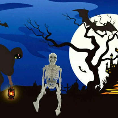 Poseable creepy skeleton decoration from Belro, ideal for Halloween home and garden spooky decor, with articulated limbs and realistic bones.