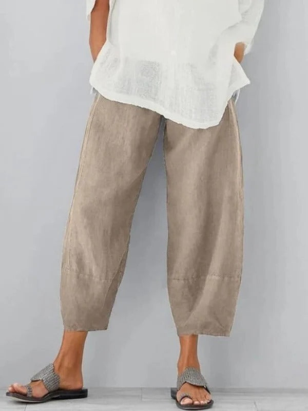 Belro women's linen leisure pants in a relaxed fit, perfect for casual wear, featuring a comfortable waistband and lightweight fabric.