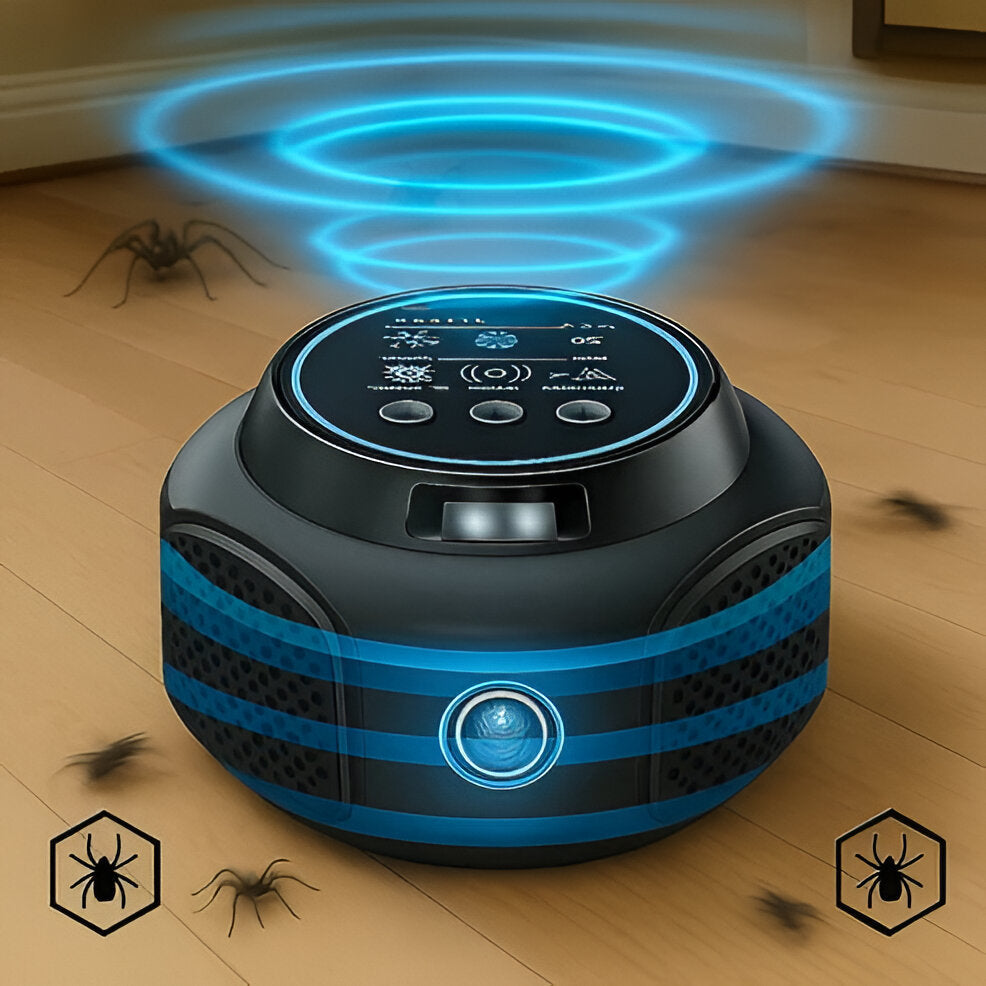 Belro Ultrasonic Spider Repeller for outdoor pest control, showing the device designed to repel spiders in the garden.