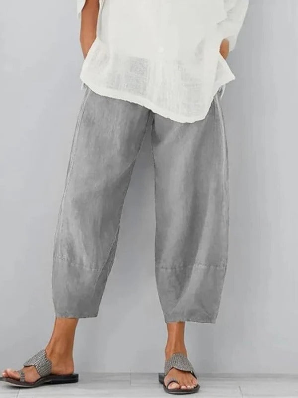 Women’s linen leisure pants by Belro, lightweight and breathable, shown in a relaxed fit with a comfortable waistband.