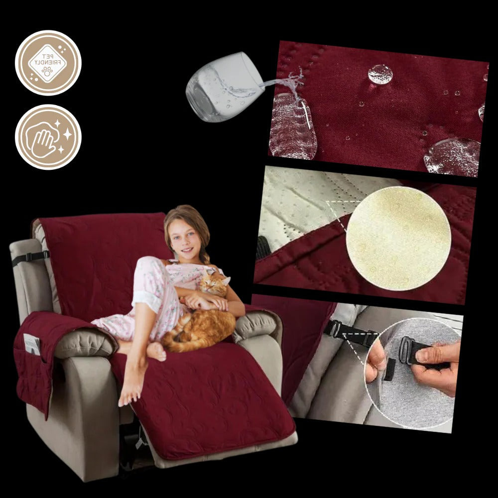 Belro waterproof recliner slipcover in neutral fabric, designed to protect and enhance a home recliner chair.