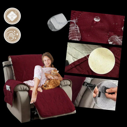Belro waterproof recliner slipcover in neutral fabric, designed to protect and enhance a home recliner chair.