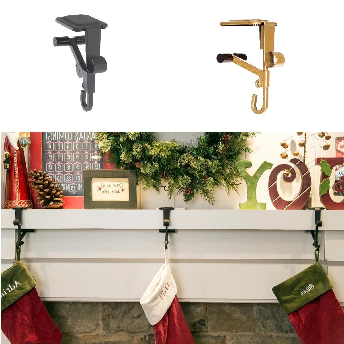 Belro Christmas stocking holders for mantle, decorative garland stocking hooks, festive holiday mantle accessories