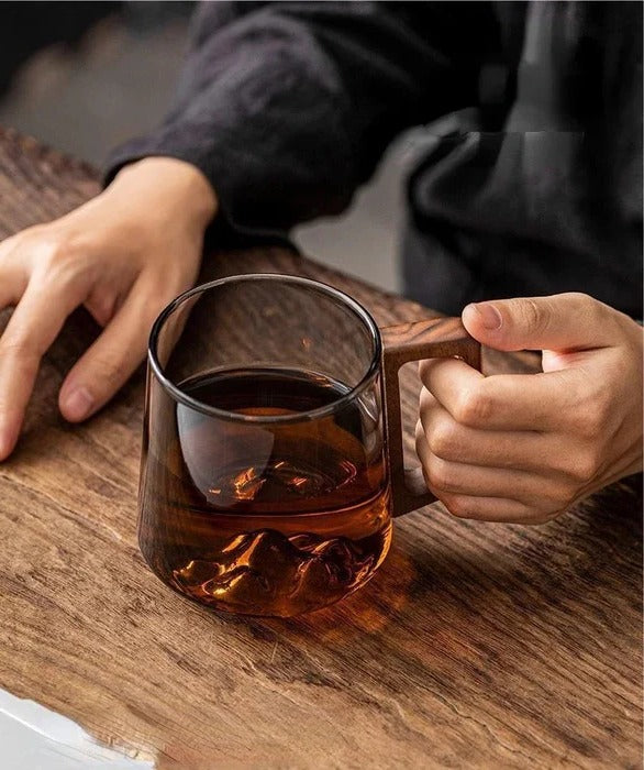 Belro elegant glass cup with handle, perfect for kitchen and dining, showcasing clear glass and a comfortable handle.