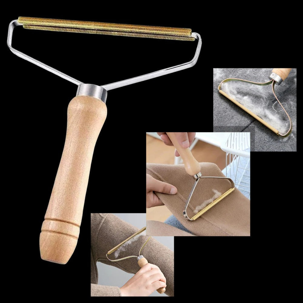 Belro portable lint and pet hair remover for home and outdoor use, shown in a close-up image on a fabric surface.