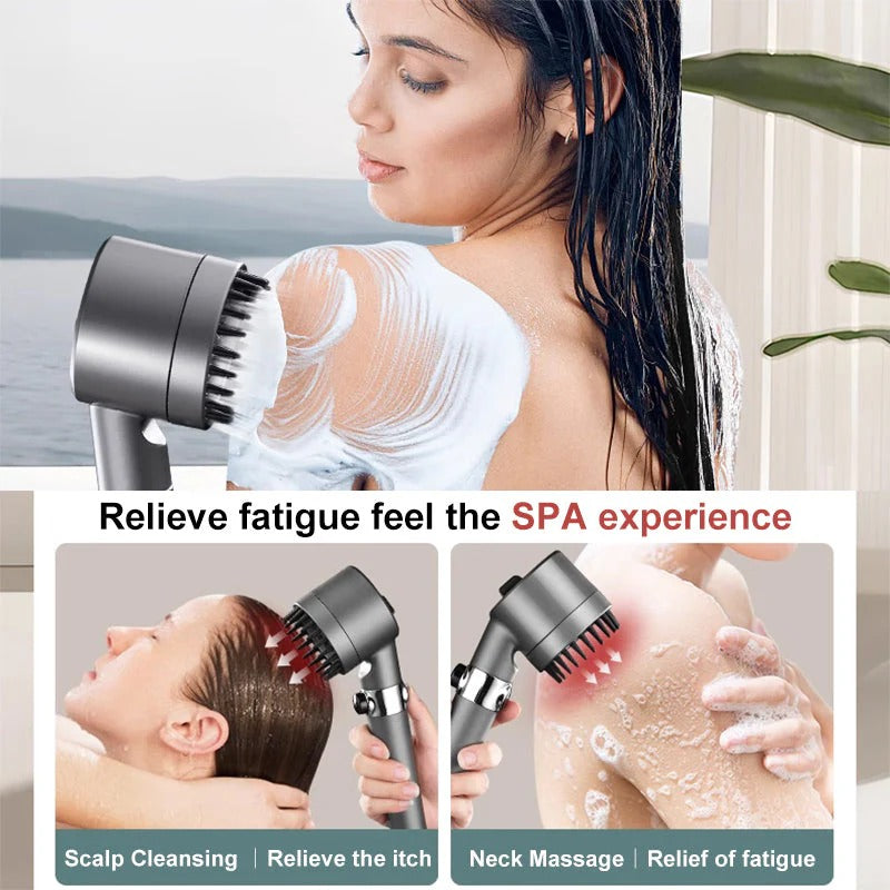 Belro high pressure showerhead showing multiple spray nozzles for powerful water flow in a bathroom setting