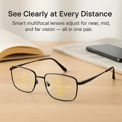 Belro progressive multifunction glasses with camera lens design, featuring a sleek frame and adjustable components for versatile use.