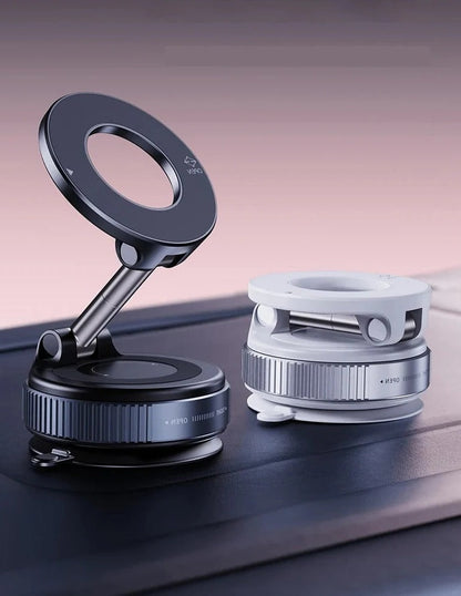 Belro rotating magnetic car phone holder attached to a car dashboard, holding a smartphone securely with a magnetic mount.