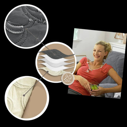 Waterproof Belro recliner slipcover in neutral fabric, designed to protect and enhance the look of a home recliner chair.
