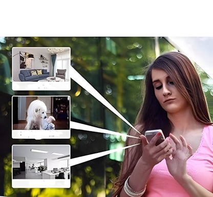 Belro Sentinel Eye HD wireless security camera mounted indoors, showing a sleek black design with lens and mounting bracket.