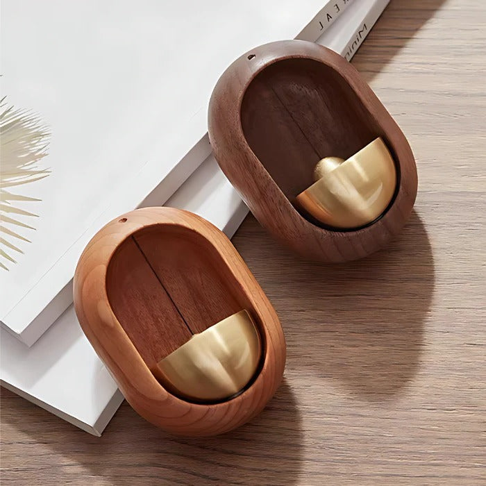 Belro Wooden Door Chime mounted on a wall, showcasing its classic wooden design and smart home doorbell functionality.