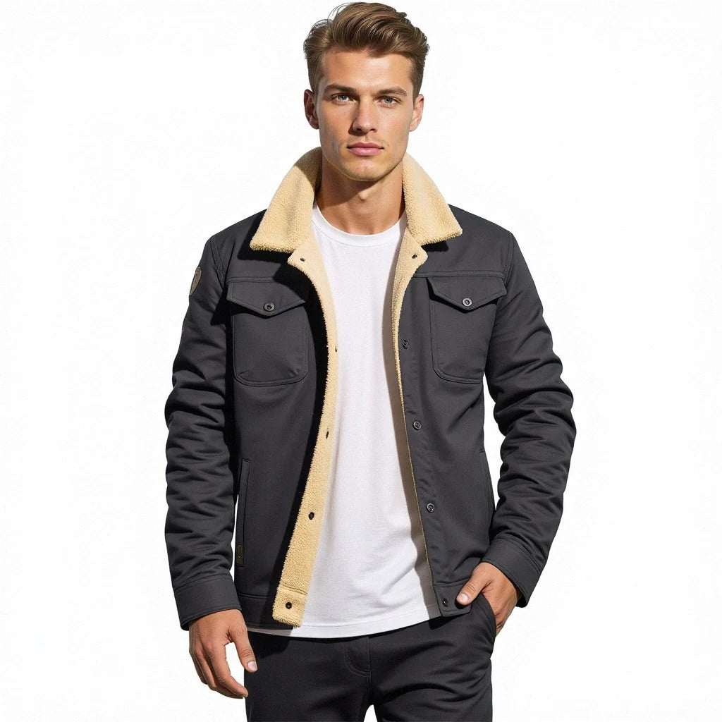 Vintage Belro men's bomber jacket in classic style, featuring a zip-up front and ribbed cuffs, displayed on a hanger.