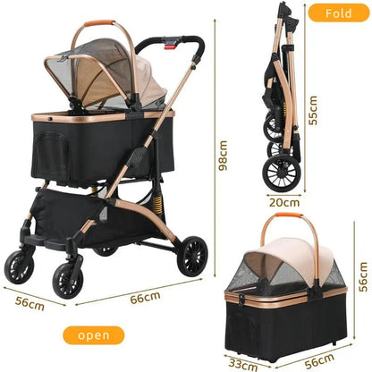 Belro dog stroller and transport box for automotive travel, featuring a sturdy frame and secure enclosure for pets.