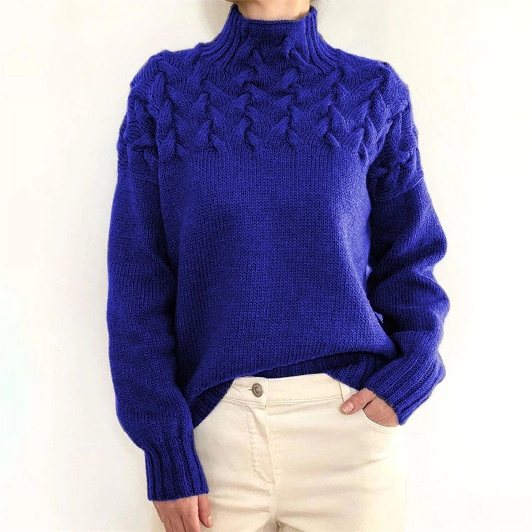 Belro women's knitted turtleneck sweater in cozy, soft fabric, featuring a classic design and ribbed collar.
