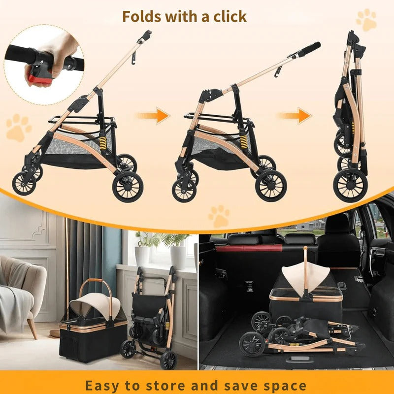 Belro dog stroller and transport box for automotive travel, featuring a compact design for easy pet transportation.