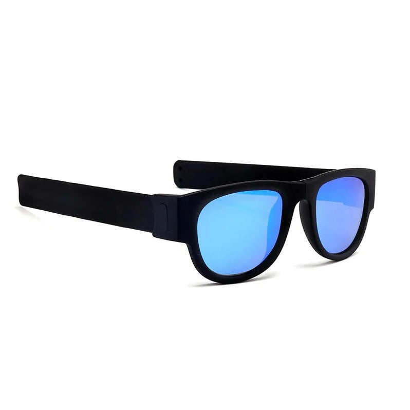 Belro folding slap sunglasses with black frames and dark tinted lenses, compact and stylish accessories for outdoor wear