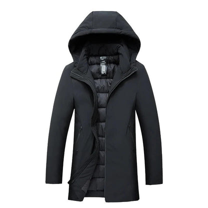Men's Belro waterproof winter parka with lining, showing a front view of the insulated, hooded jacket designed for cold weather.