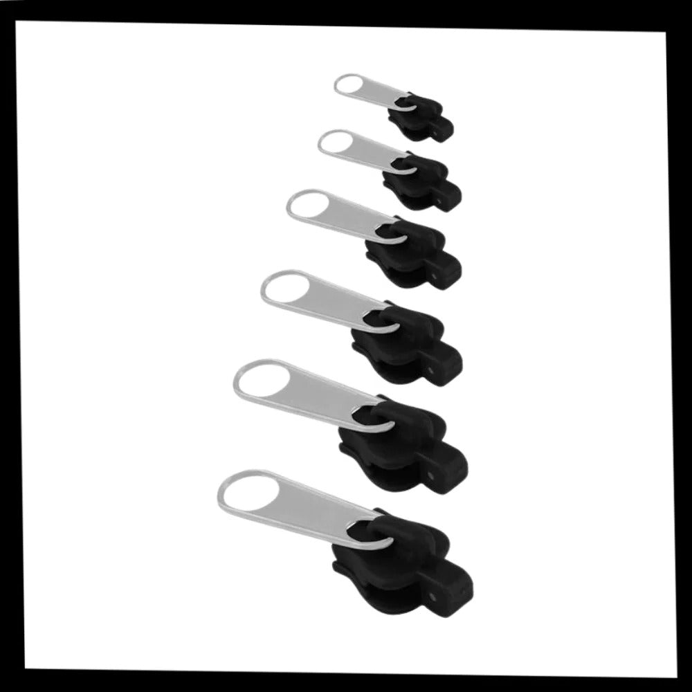 Belro quick zipper pull replacement for men's clothing, showing a close-up of the black zipper pull on a jacket zipper.