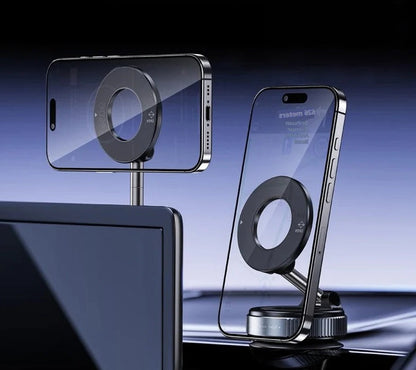 Belro rotating magnetic car phone holder attached to a dashboard, holding a smartphone for secure, hands-free use during driving.