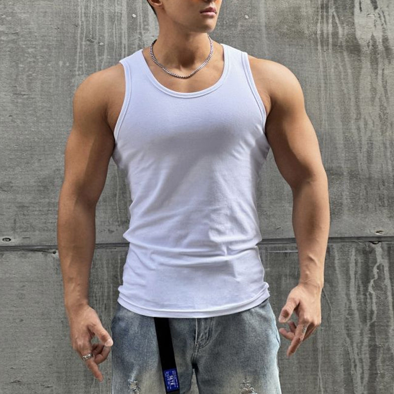Belro Ultimate Men's Sleeveless Tee in black, sleeveless shirt with round neckline, casual style for men, front view.