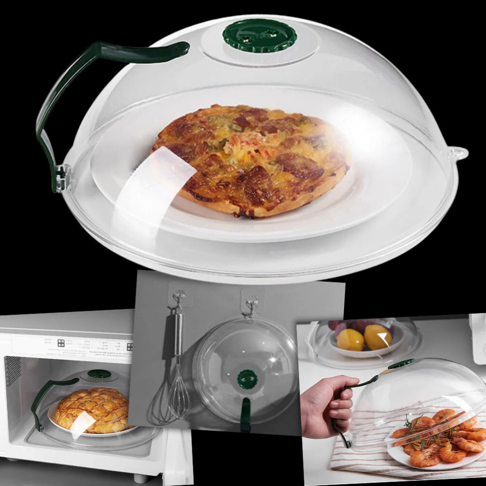 Belro anti-splash microwave protective cover placed inside a microwave to prevent splatters during cooking.