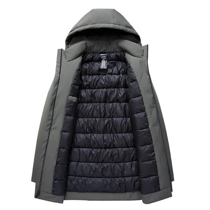 Belro men's waterproof winter parka with a lined interior, featuring a hood and front zipper for cold weather protection.