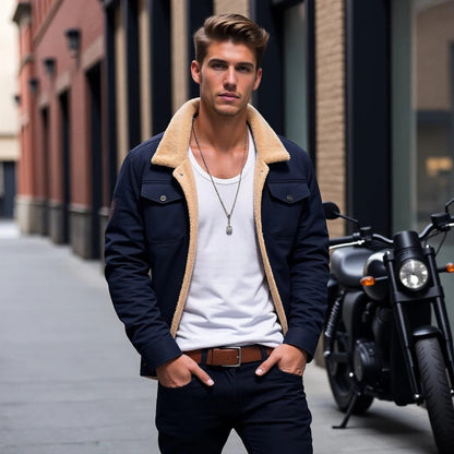 Belro vintage men's bomber jacket with classic design, featuring a zip front and ribbed collar, displayed on a hanger.