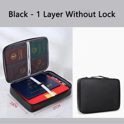 Belro multi-layer safety document organizer bag with zipper for cards, files, and travel storage, shown with multiple compartments.