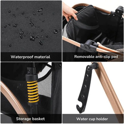 Belro dog stroller and transport box for automotive travel, featuring a compact, secure design for pet comfort and safety.