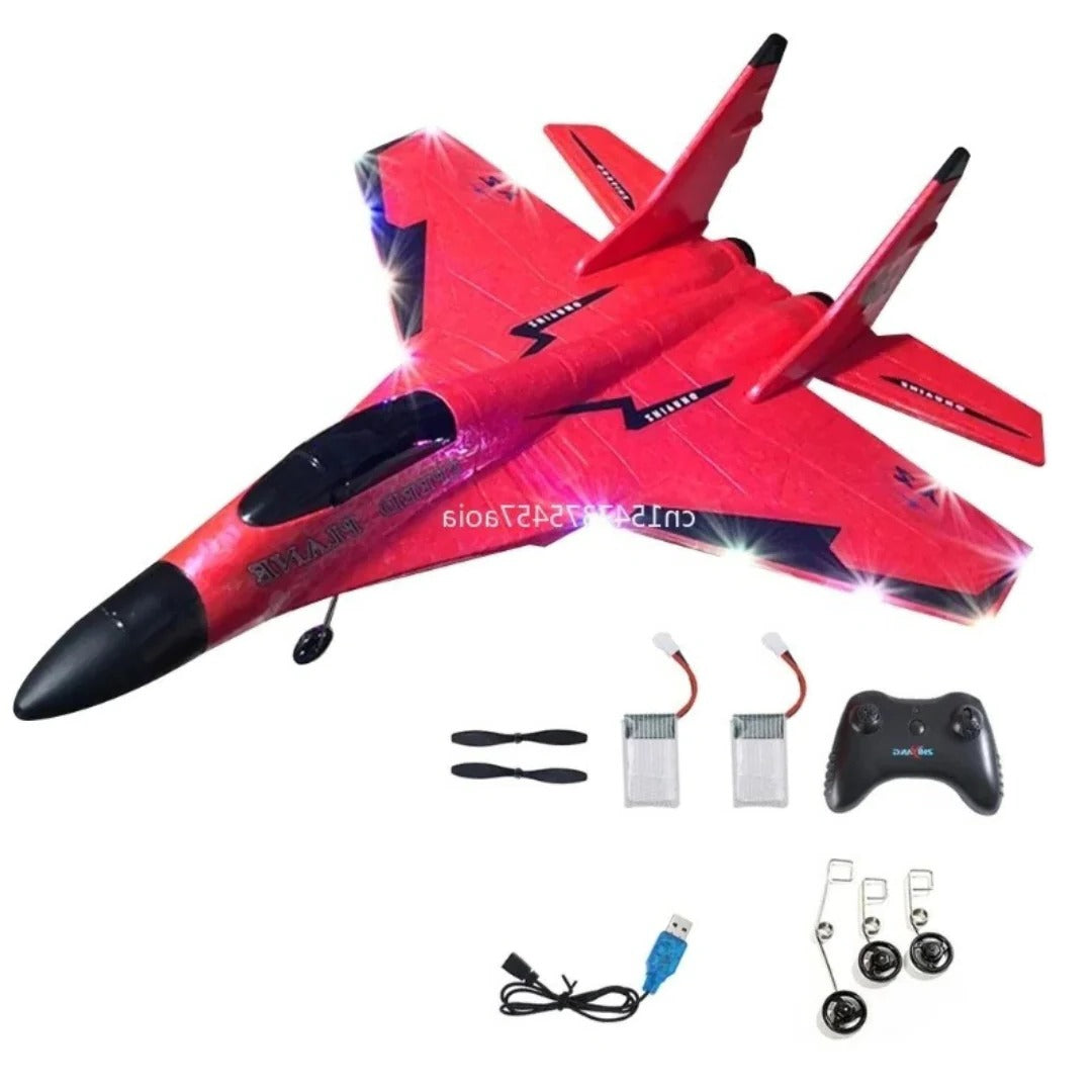 Belro shatter-resistant remote control airplane toy flying in the sky with colorful design and durable plastic body.