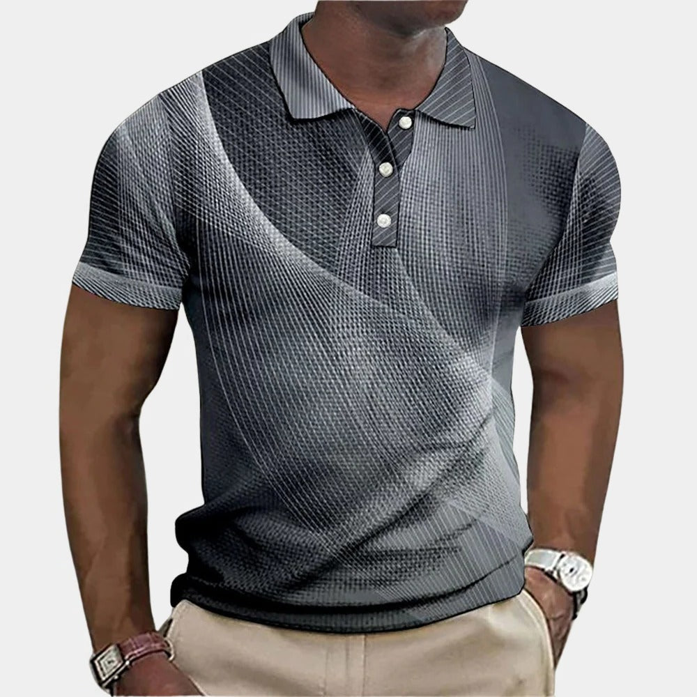 Men's Belro stylish polo shirt in classic design, featuring a collar and short sleeves, displayed on a hanger.
