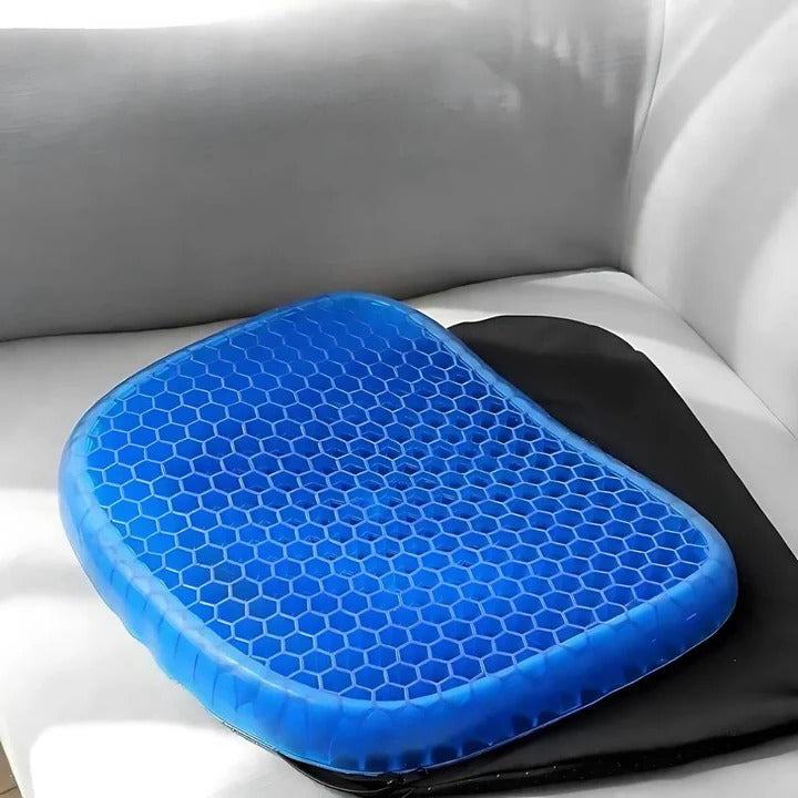Belro orthopedic gel seat cushion providing pressure relief and lower back support for office chairs, cars, and wheelchairs.