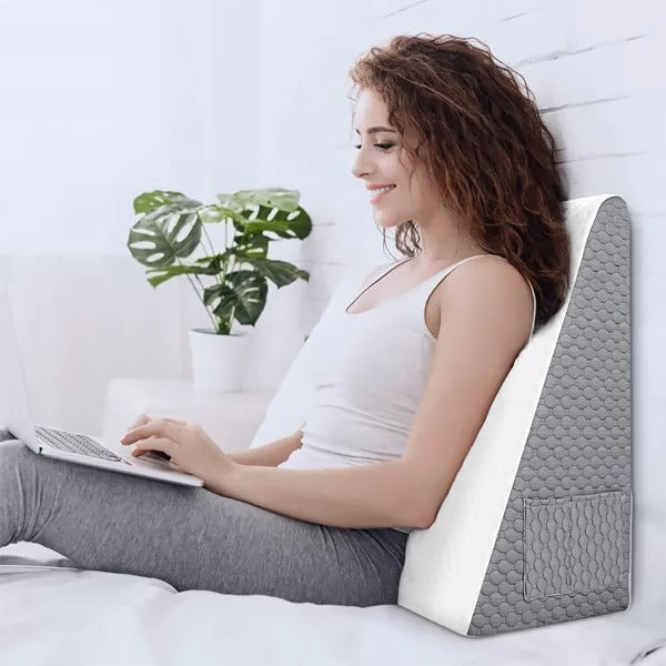 Belro Triangle Memory Foam Wedge Pillow for sleeping, showing its ergonomic design for neck and back support.