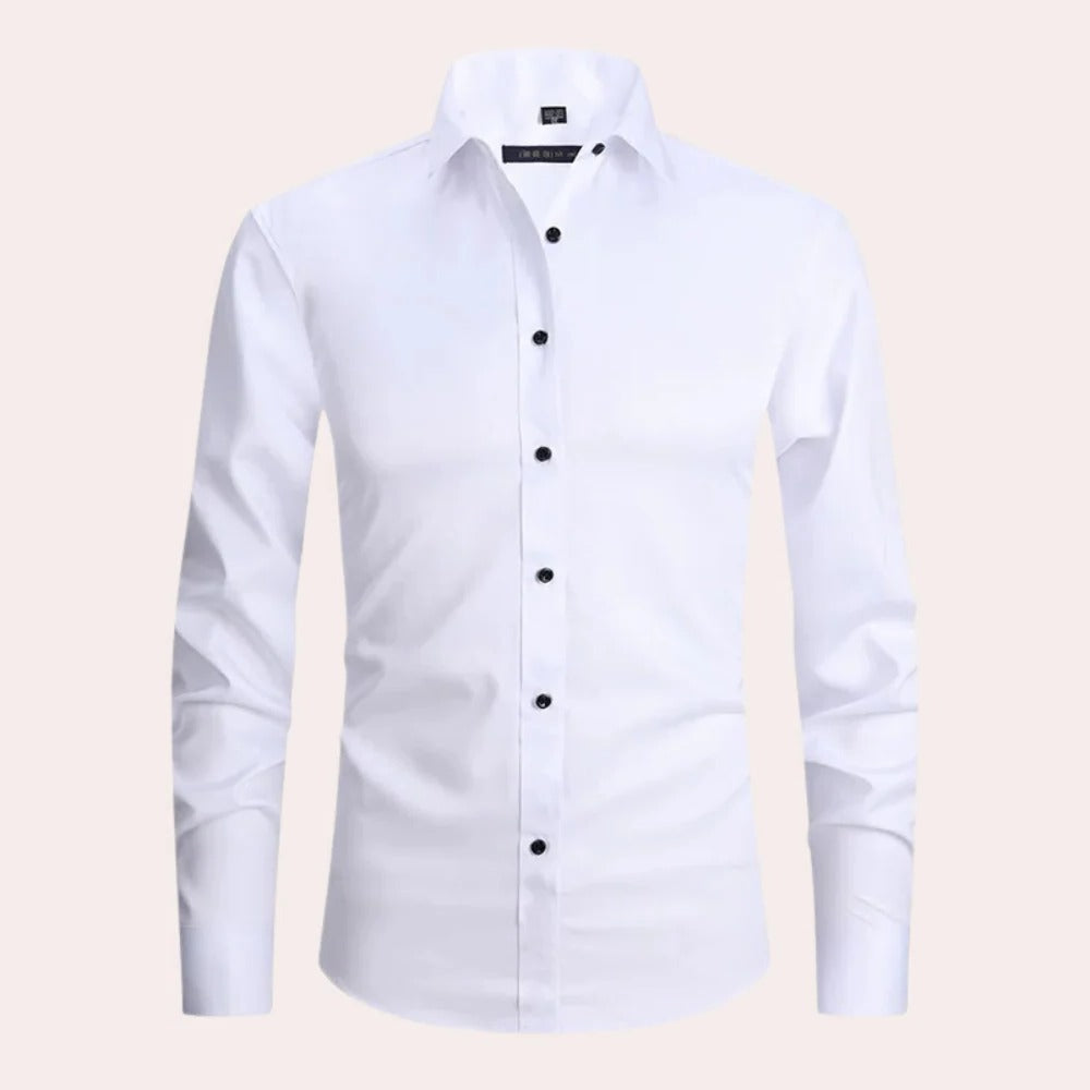Men's Belro stretch shirt in light blue, featuring a classic collar and button-down design, made from comfortable, flexible fabric.