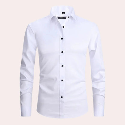 Men's Belro stretch shirt in light blue, featuring a classic collar and button-down design, made from comfortable, flexible fabric.