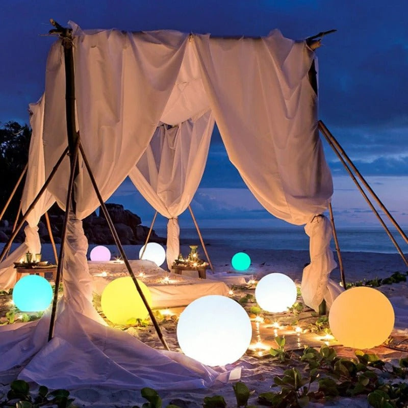 Wireless Belro outdoor globe light with 16-color LED sphere, weatherproof and perfect for umbrella or outdoor decor.