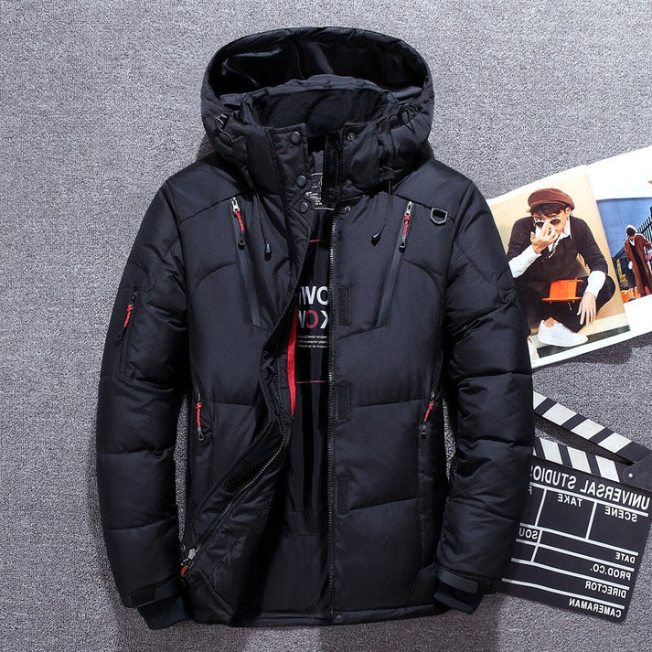 Belro luxurious down jacket with a sleek design, featuring a high collar, quilted pattern, and insulated warmth for cold weather.