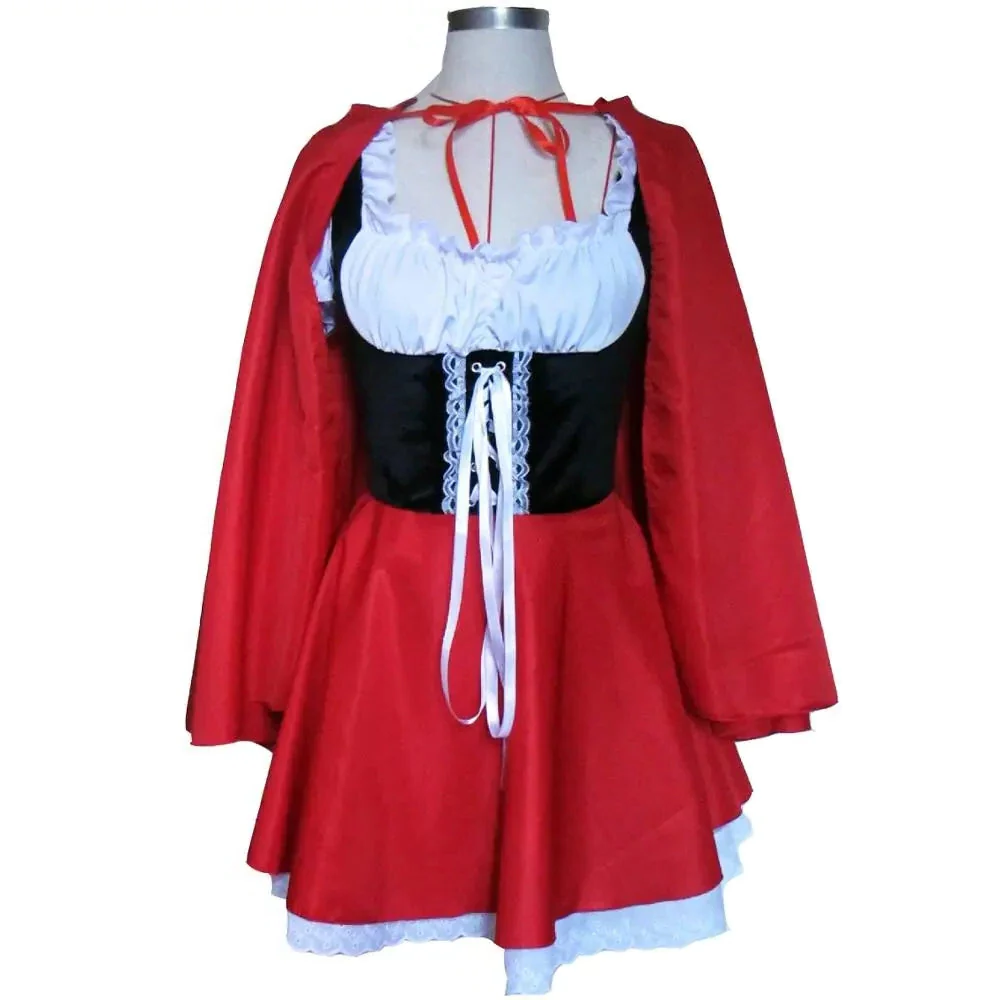 Belro Little Red Riding Hooded dress for women, featuring a classic red hooded costume with a charming, fairy-tale-inspired design.