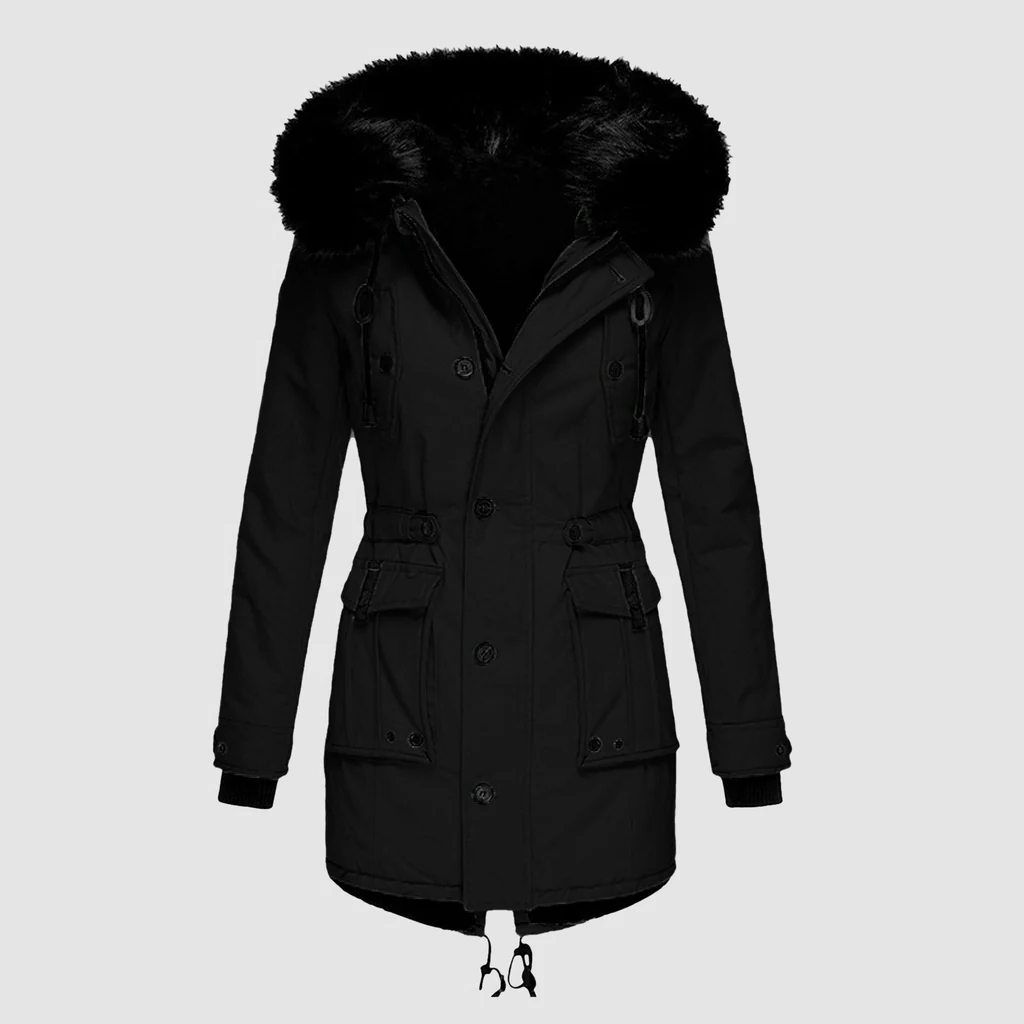 Belro warm fashion coat displayed on a hanger, featuring a stylish design with a high collar and cozy fabric for cold weather.