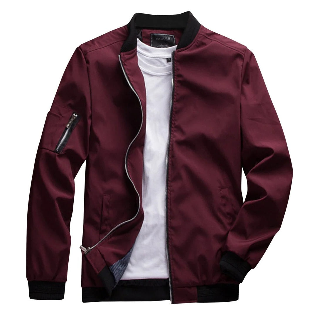 Belro men's short summer jacket, lightweight and stylish, shown in a casual outdoor setting with a zipper front and modern design.