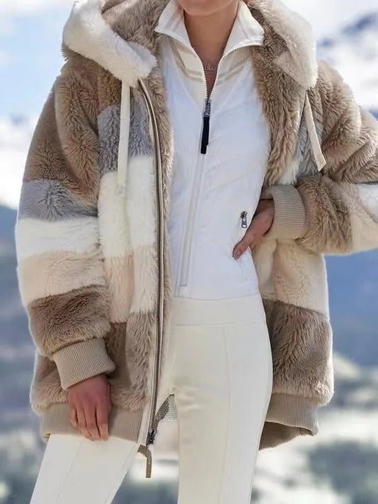 Belro contrasting lamb wool padded coat featuring a stylish design, visible stitching, and a cozy, textured wool exterior.