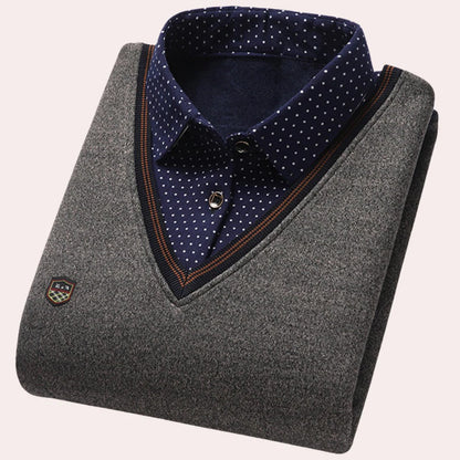 Men's Belro shirt collar sweater in navy, featuring a ribbed collar and knit texture, suitable for casual or smart-casual wear.