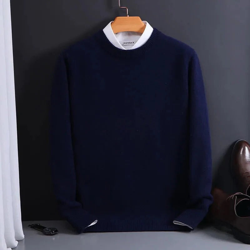 Men's Belro cashmere jumper displayed on a mannequin, showcasing the soft, luxurious fabric and classic fit.