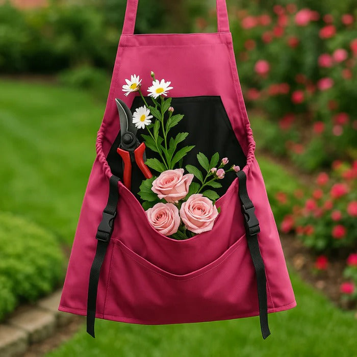Belro durable harvesting apron with drop-release pouch, outdoor gardening apron with multiple pockets for tools and harvest collection.