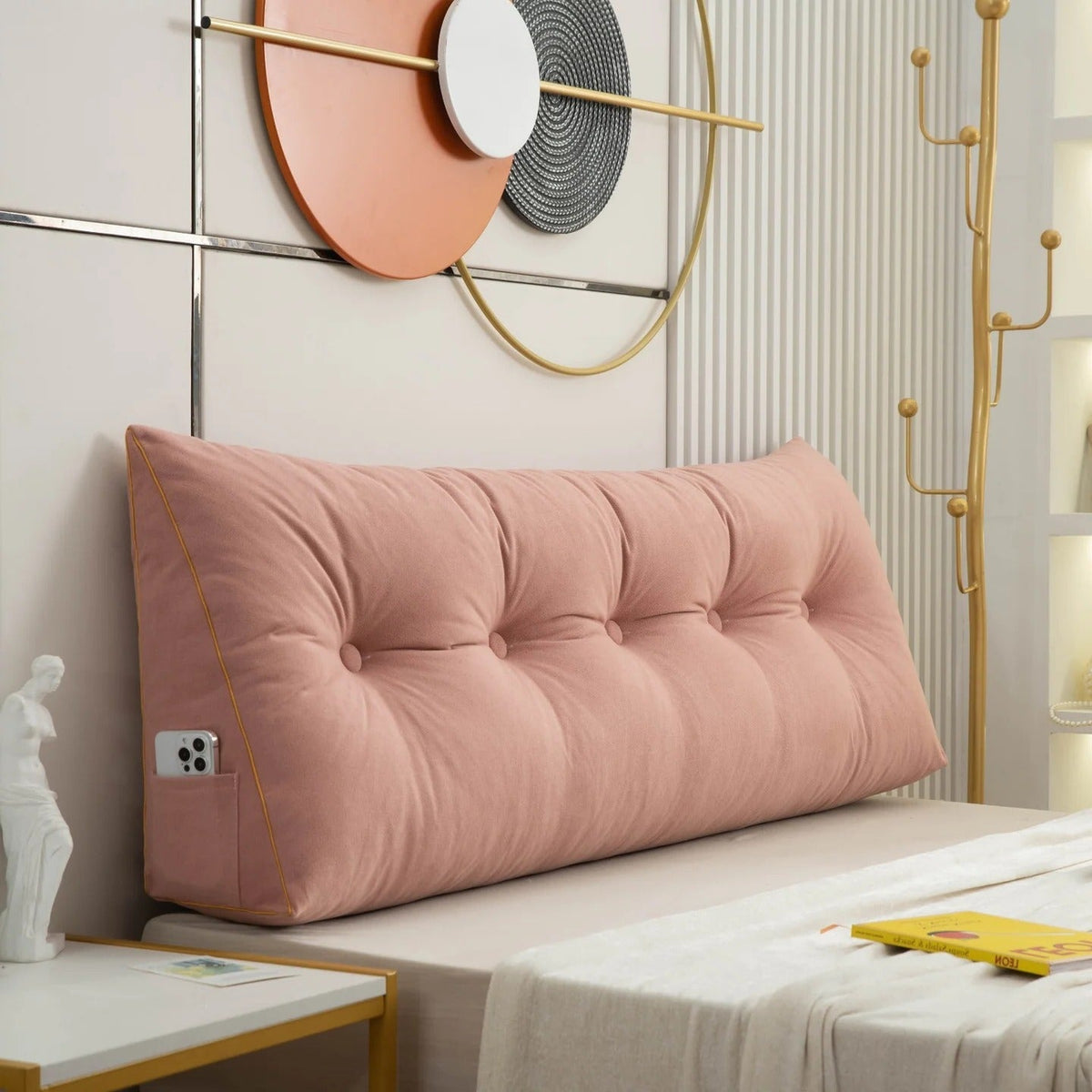 Belro Luxury Chic Wedge Pillow for back support, showing soft fabric cover and ergonomic design for comfortable positioning.