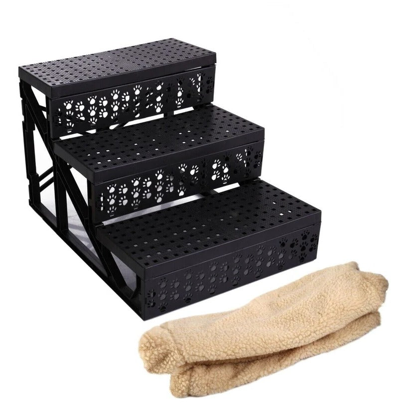 Belro 3-step portable dog stairs for tall beds, lightweight pet stairs with non-slip surface for easy access.