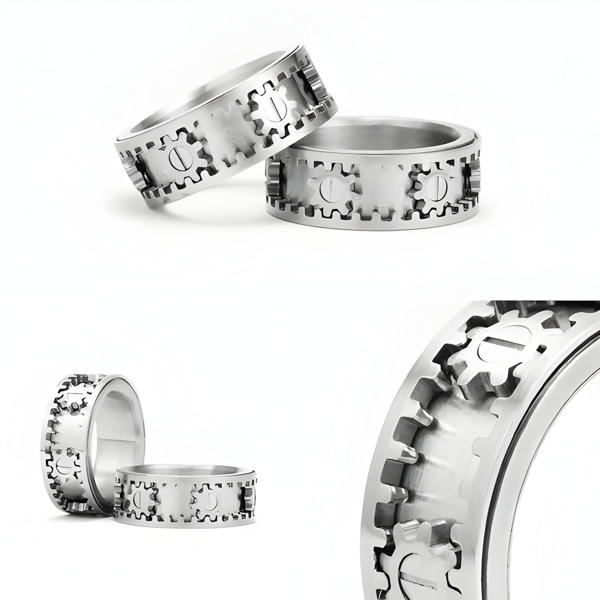 Belro gear spinner ring, a stylish jewelry accessory featuring a detailed gear design, made of durable metal for everyday wear.